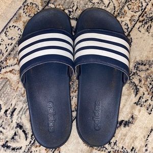 adidas 3 stripes white and navy slides side 8.5